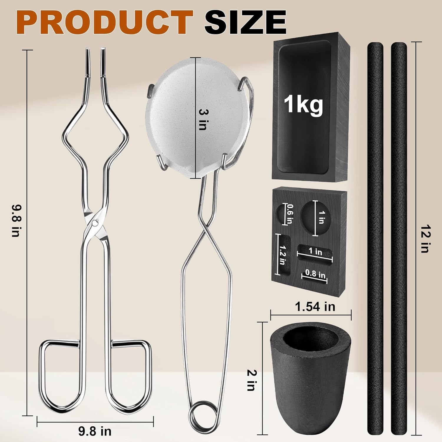 MMasters Graphite Melting Casting Kit Crucible Ingot Mold Stir Sticks Gold Silve