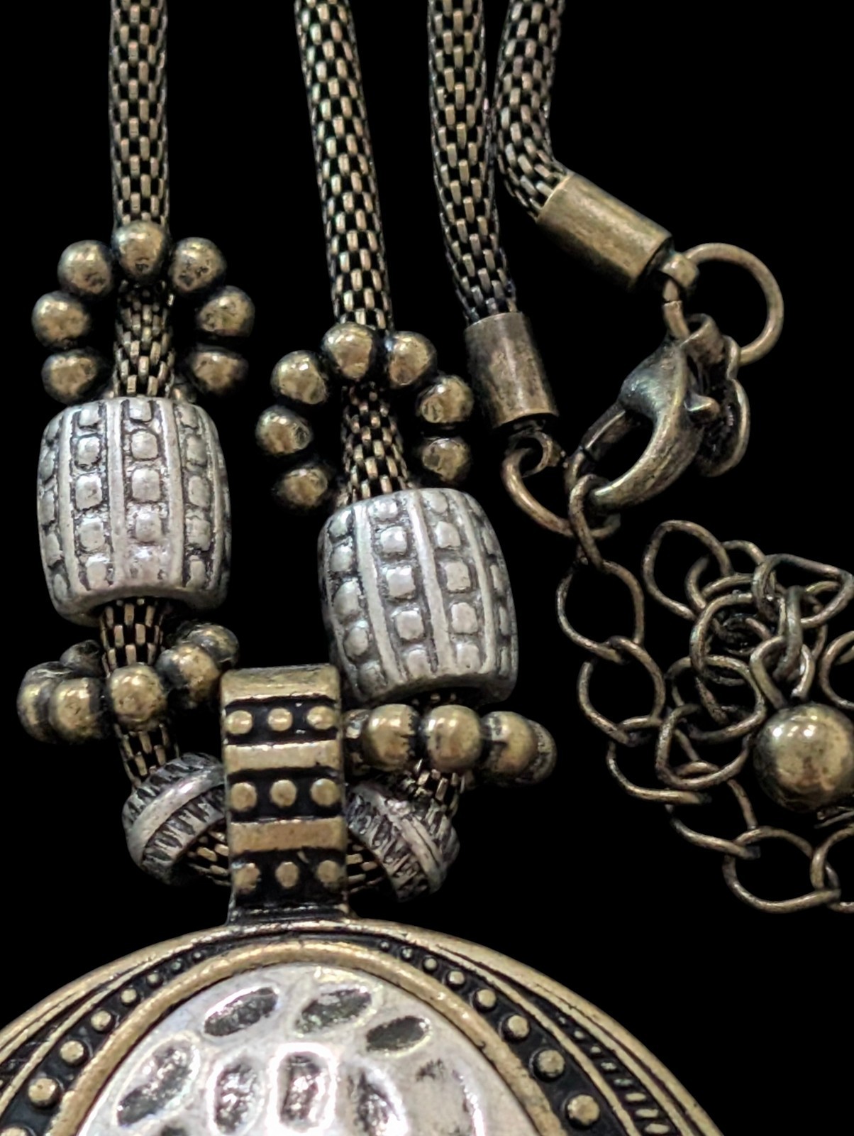 1928 Jewelry Co Mixed Metal Magnetic Hinged Enhancer Pendant Mesh Necklace Boho