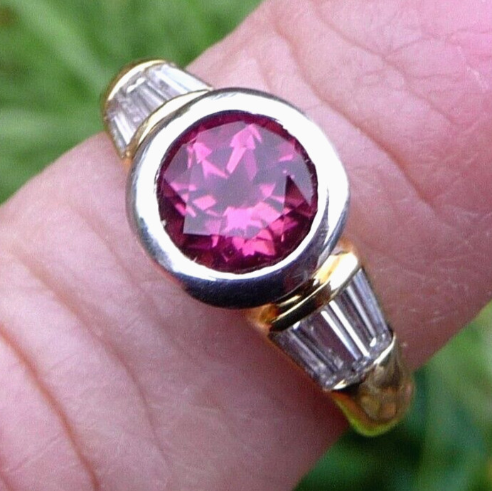 Ring 750 yellow gold 1.28ct pink tourmaline 0.60ct diamonds size 55/17.5 mm rubellite