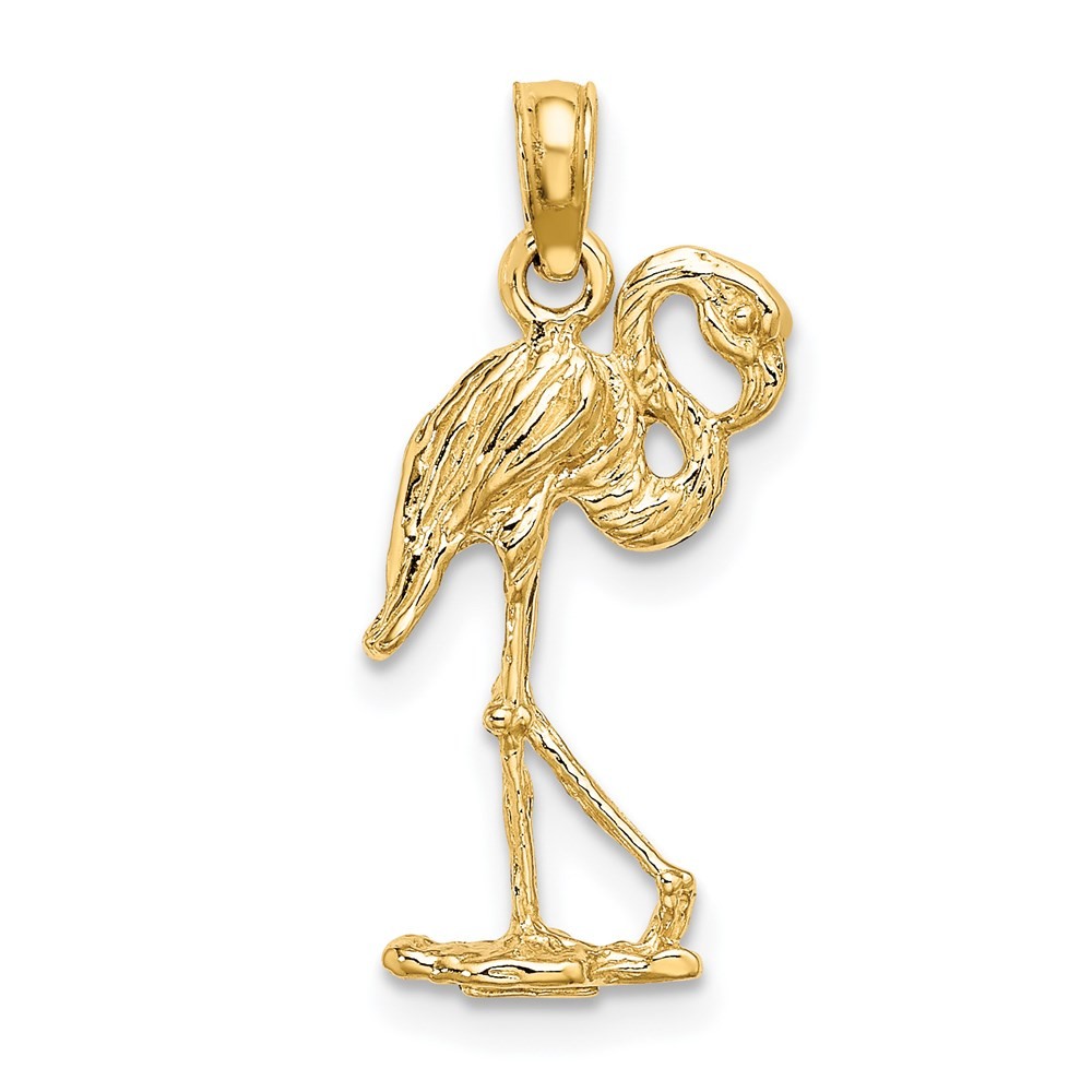 14k Yellow Gold 3-D Flamingo w/ Head Up Charm Pendant 1.48g for Mom