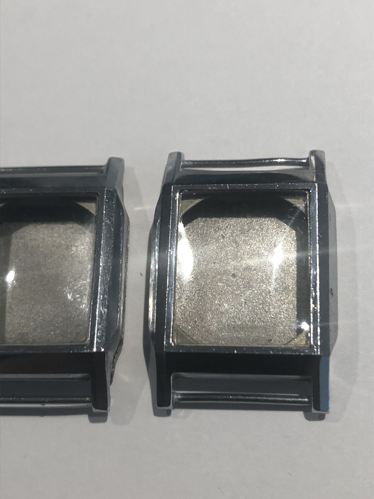 2 White NOS Fond Acier Inoxydable Tank Style Mens Vintage Watch Case & Crystal