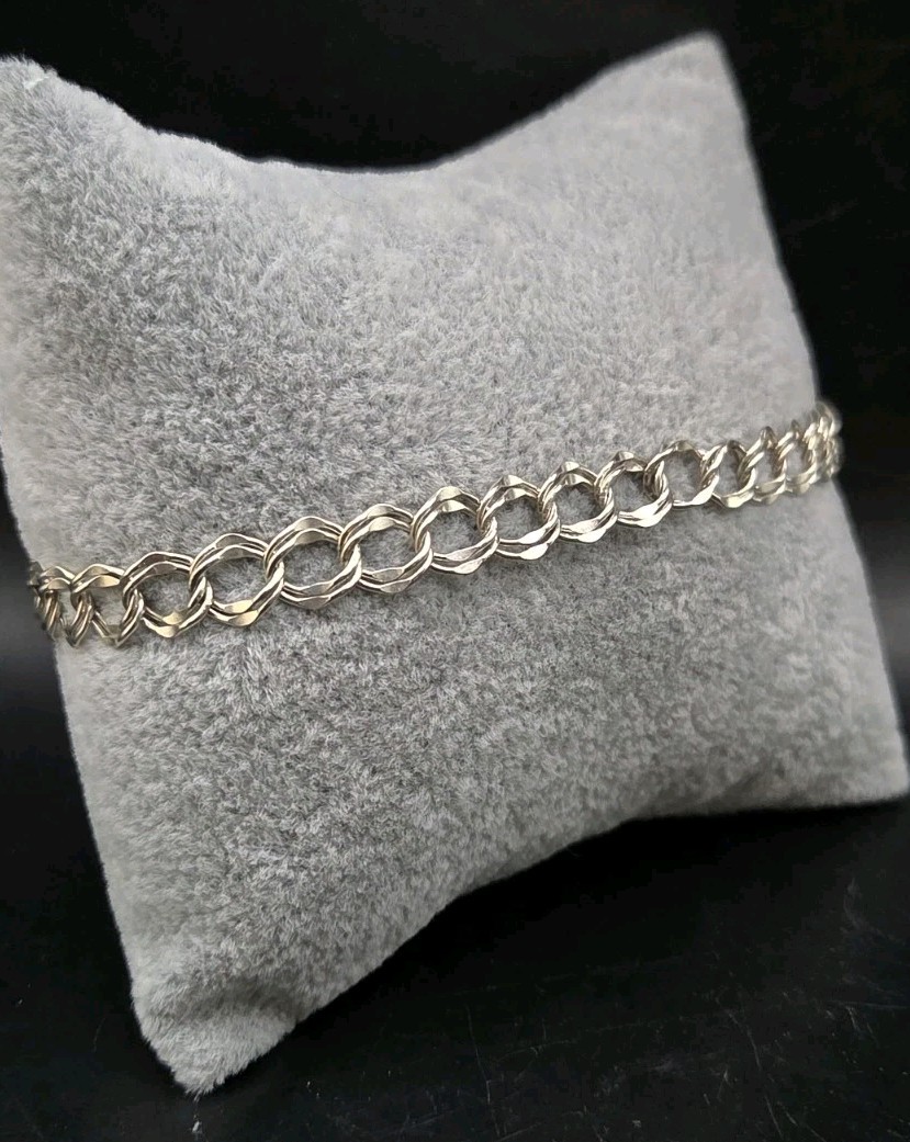 Sterling Silver 925 Double Link Charm Bracelet 8 In