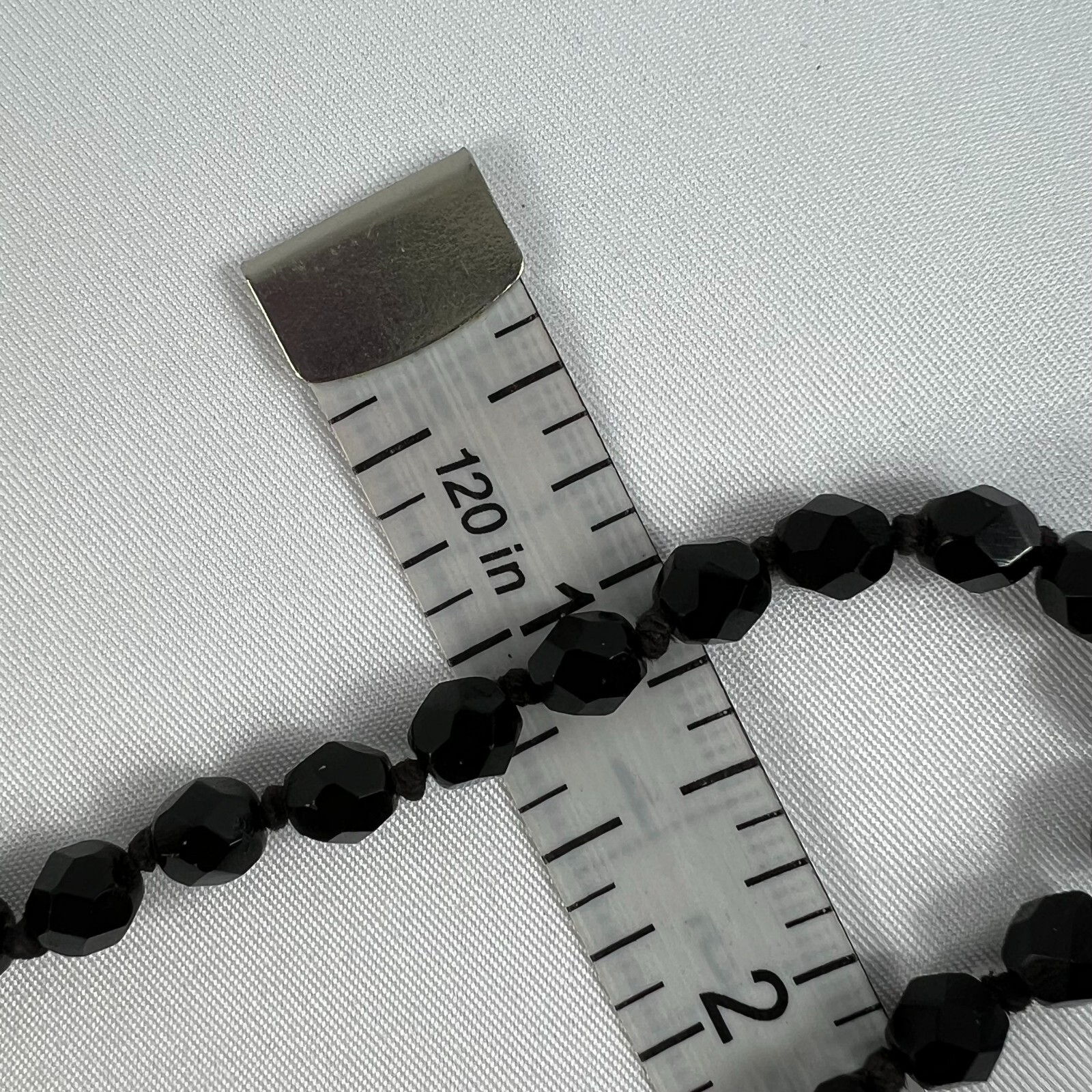 Jet Black Glass Crystals w Spacers Flapper VTG Necklace Strung on Chain 34in