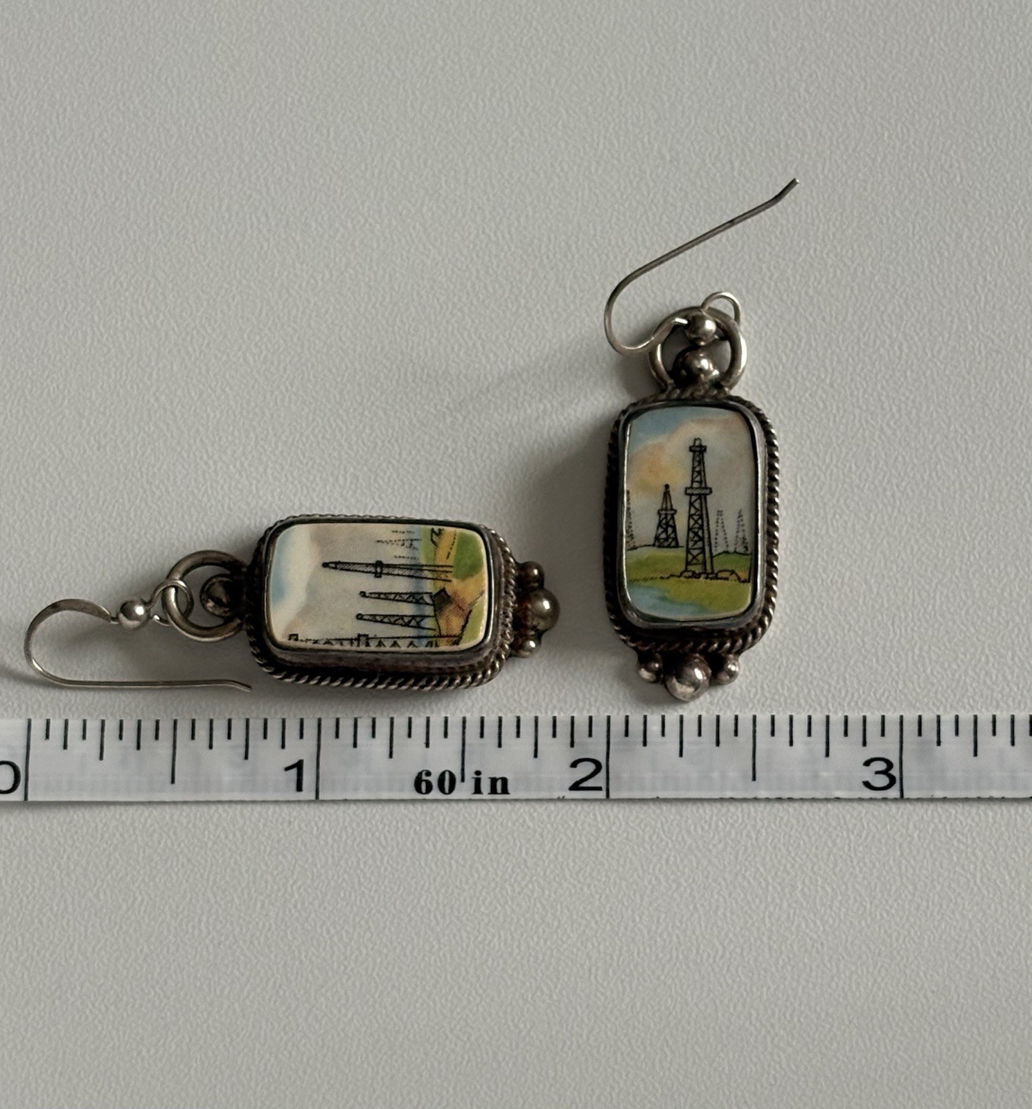 JACQUELINE SMILEY JSVR WESTERN VINTAGE REVIVAL STERLING SILVER OIL RIG EARRINGS