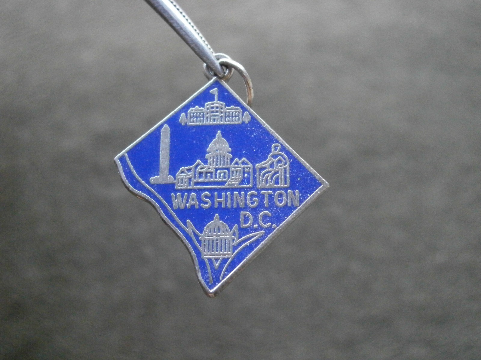 Washington D.C. Outline Map Vtg Wells Sterling Silver Enamel Charm Pendant 2.5g