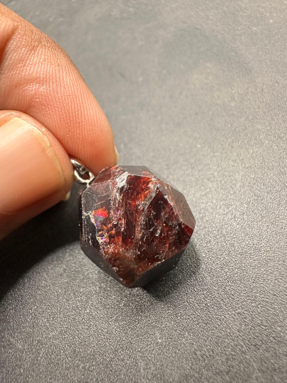 Rare Natural Gemstone Almandine Garnet Pendant With Rainbow Flashes