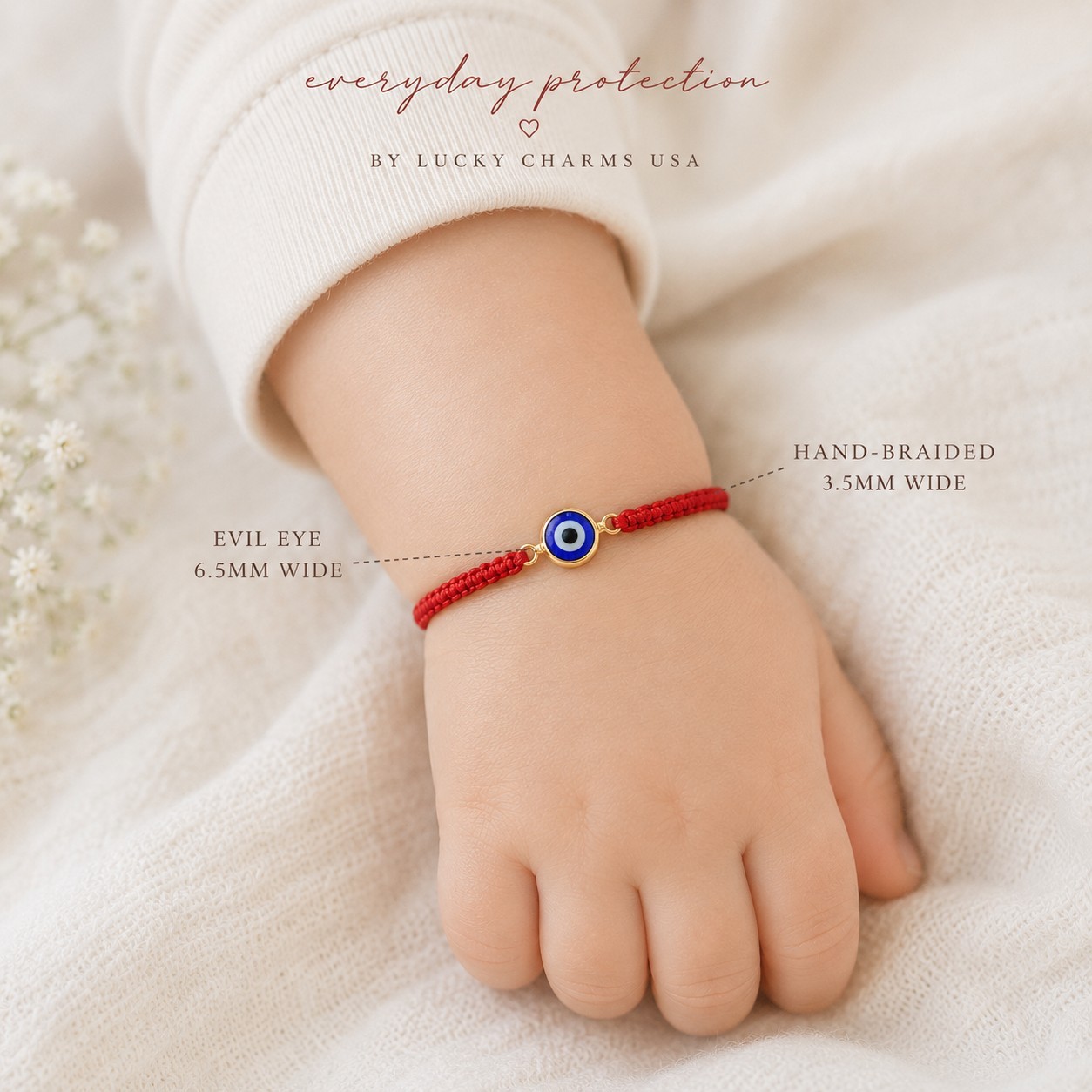 Baby Evil Eye Red Bracelet, Unisex, Goldfilled, Pulsera Bebe, Hilo Rojo