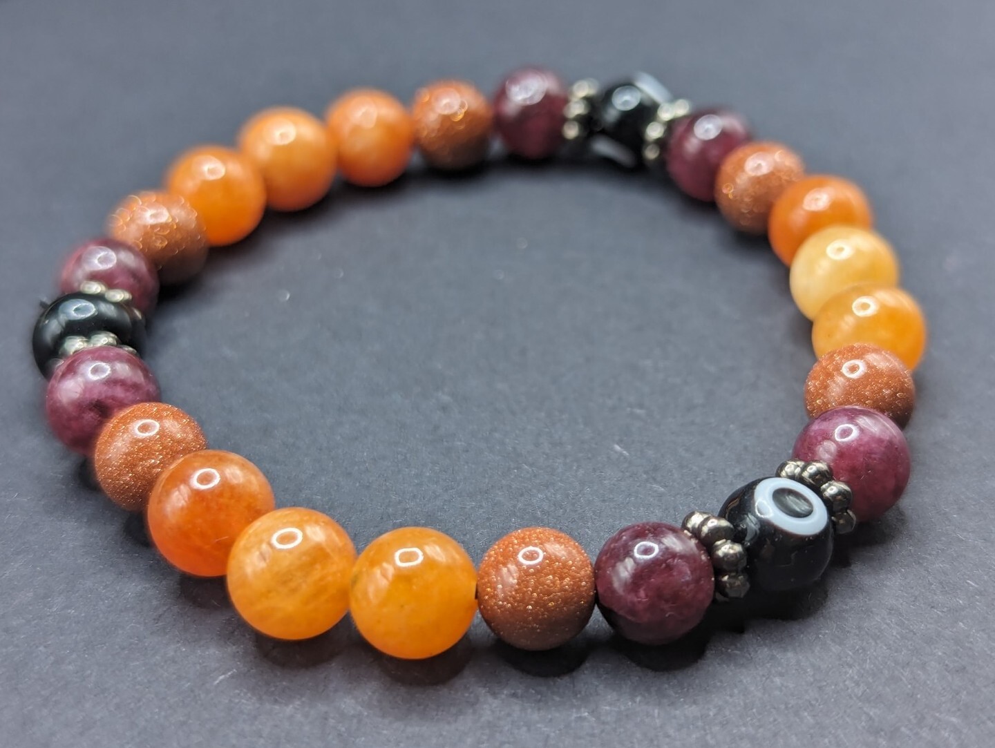 Vibrant Red / Orange gemstone 8mm beaded stretch Stack bracelet (17cm) S/M Wrist