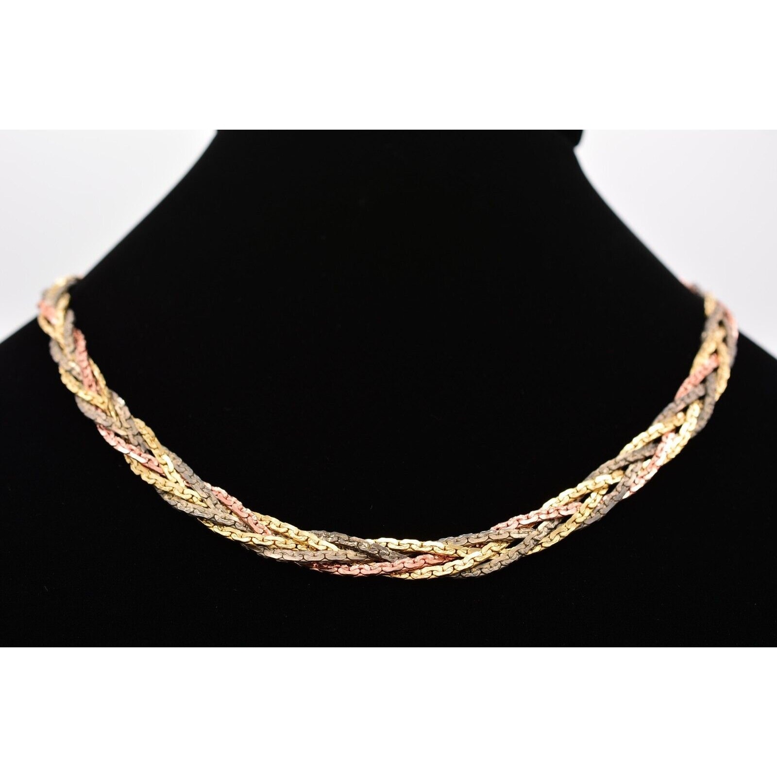 Korea Signed Chain Necklace Braided Multi-Tone Silver Gold Copper Vintage Bin1