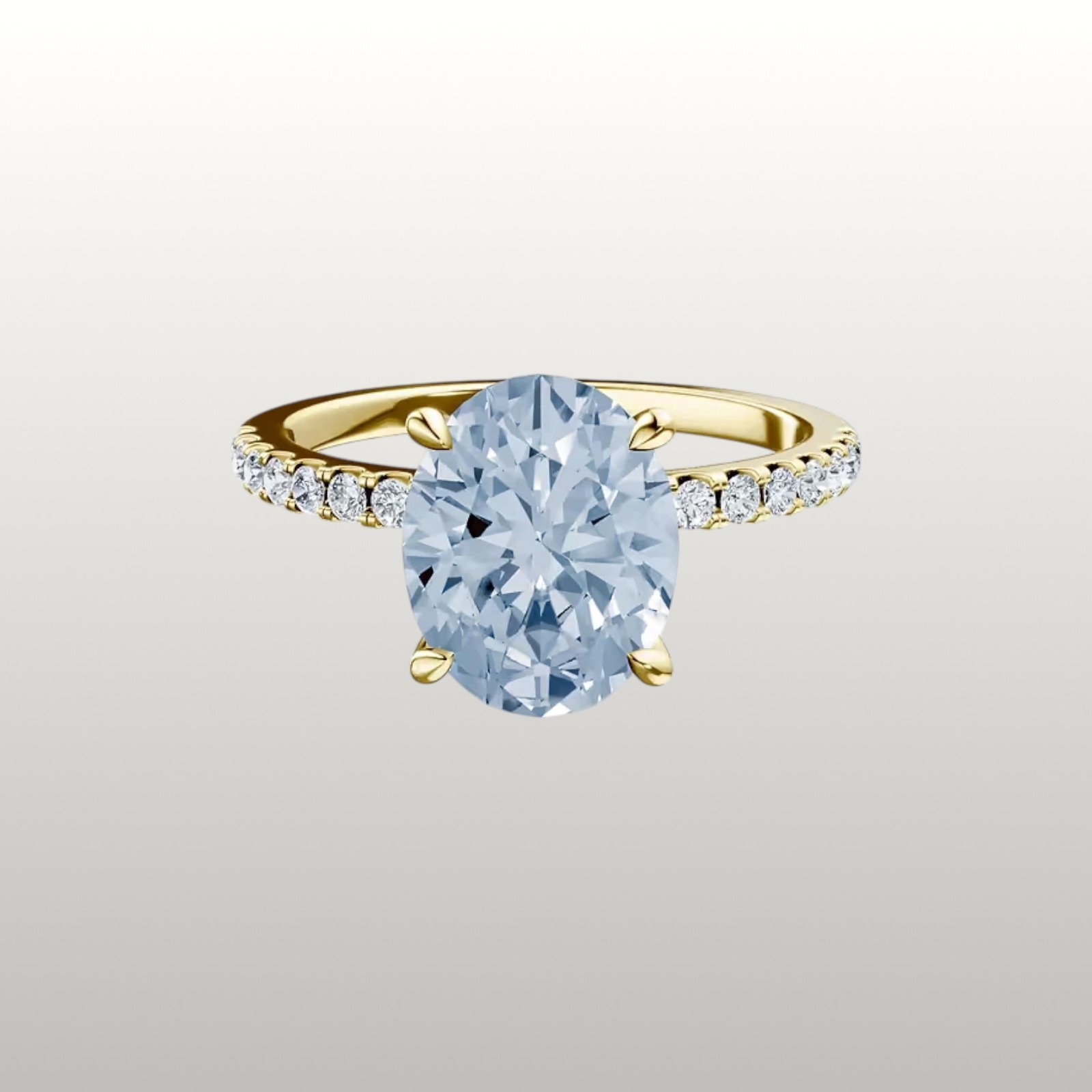 Fancy Vivid Blue 14k Yellow Gold IGI Lab Created Diamond Ring 2.75 Ct Oval Cut