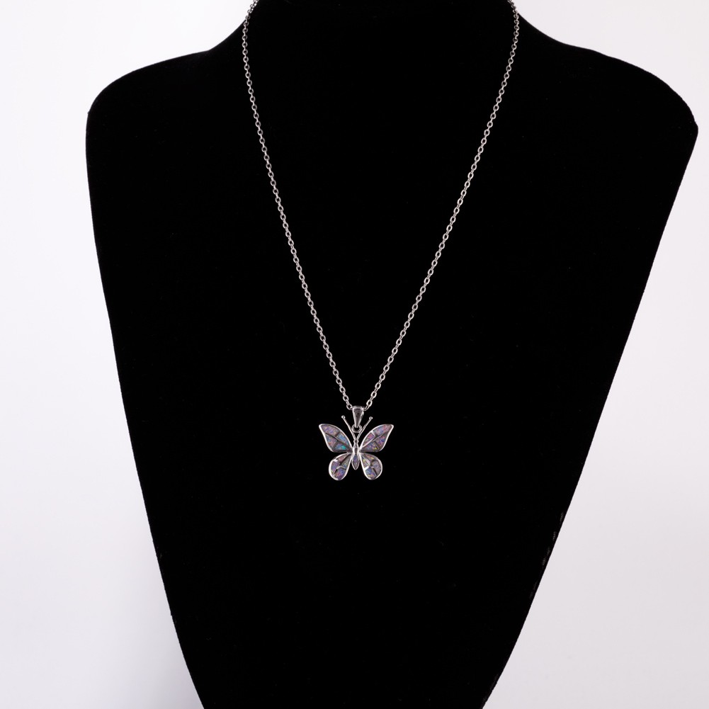 Butterfly Lavender Purple Fire Opal Silver Jewelry Necklace Pendant