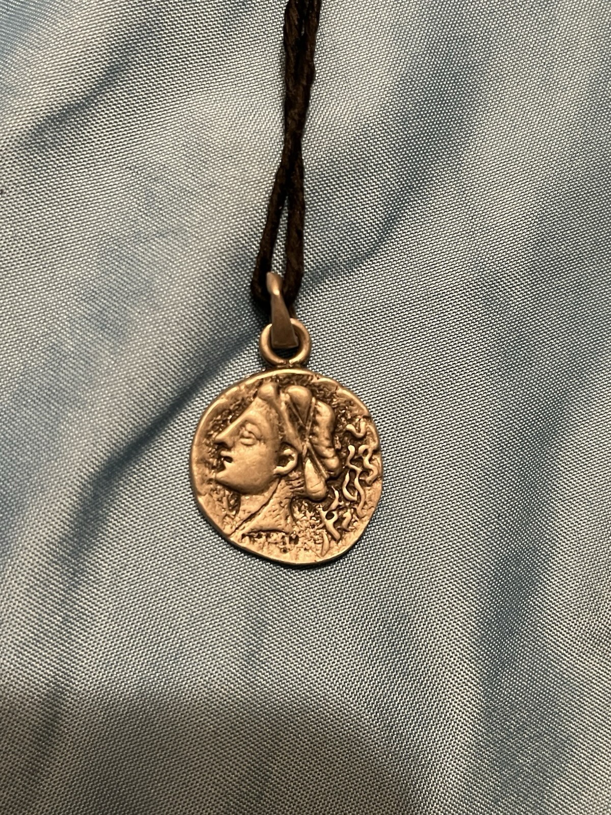 Gold Tone Round Coin Pendant Necklace on Black Cord, Animals & Insects Theme