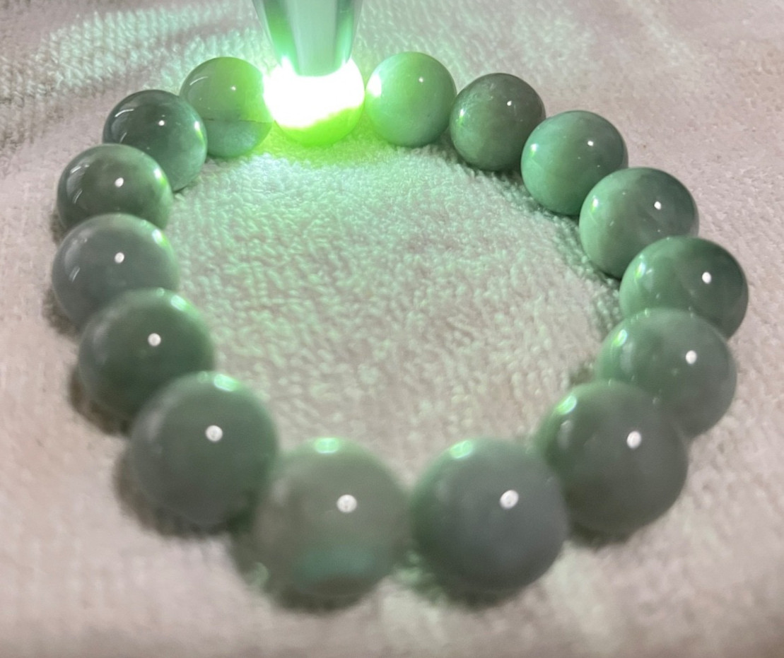 Natural Burmese Jadeite Jade Bead Bracelet 13.4mm-13.9mm Type A Untreated 69.5g)