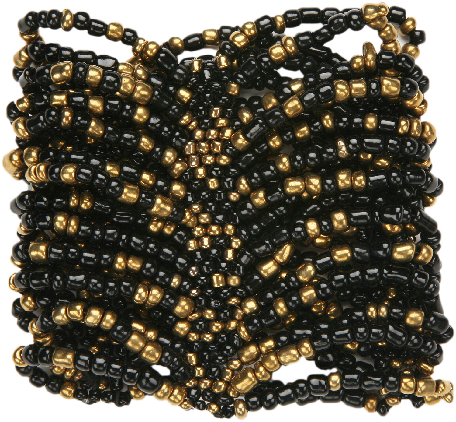 Cuff Bracelet – “Milan” Theme, Black and Gold – Beaded Stretch, 6.5 to 8 Inches