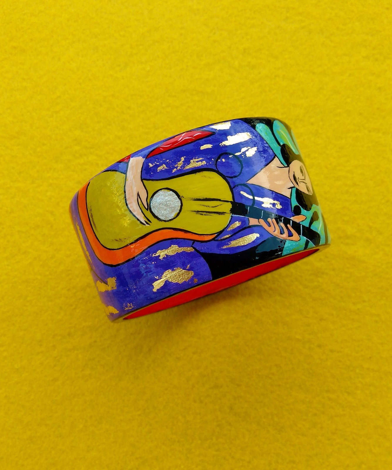 Painted Wood Boho statement Bangle Bracelet inspired by Matisse Art Gift for her
