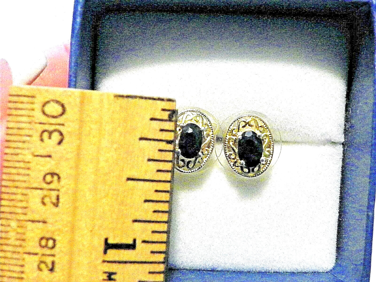 Black Sapphire stud earrings (1.24 ct) set in 14K YG & Platinum/925