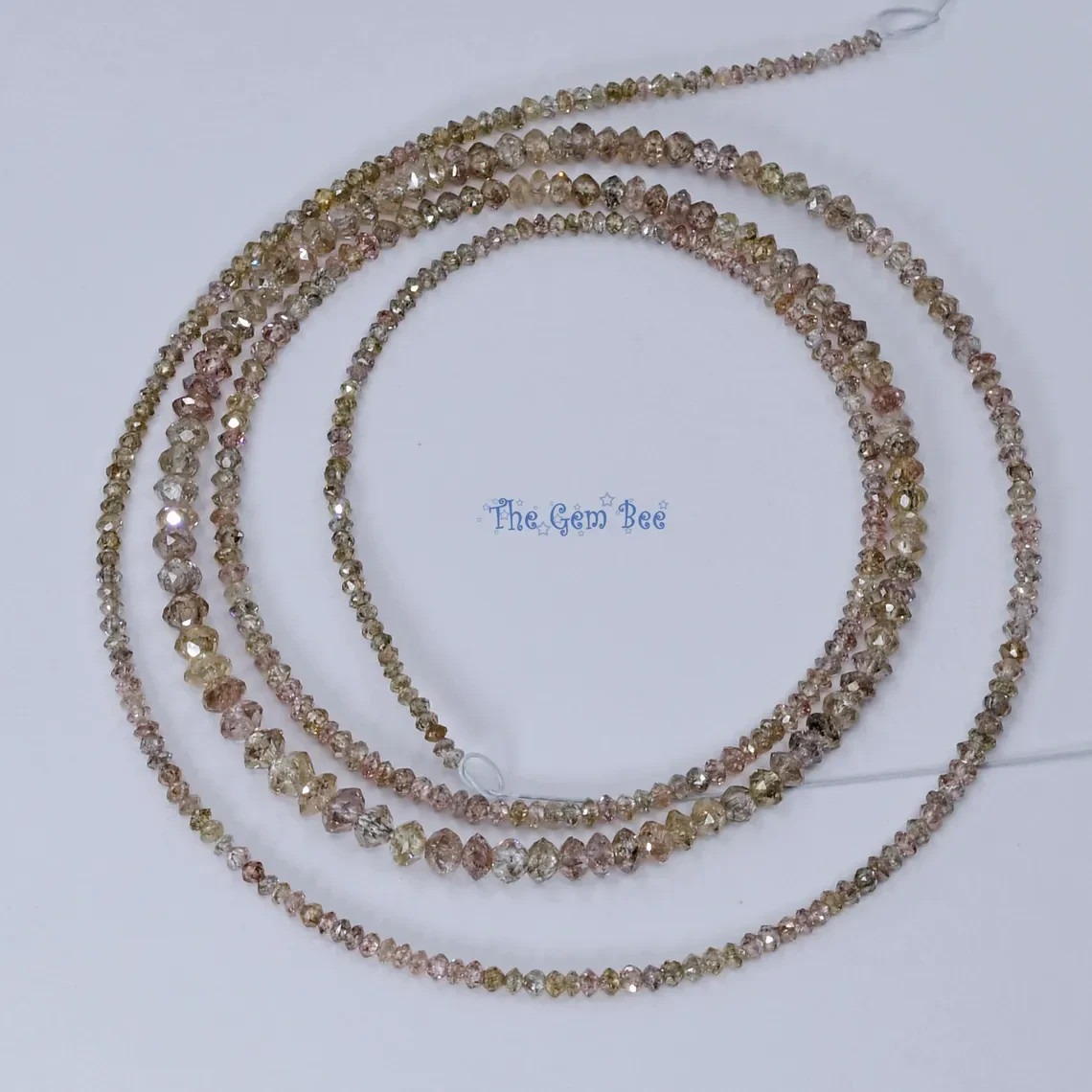 1.3mm-3mm Natural Pinkish Brown Champagne Diamond Faceted Rondelles Beads18″ Str
