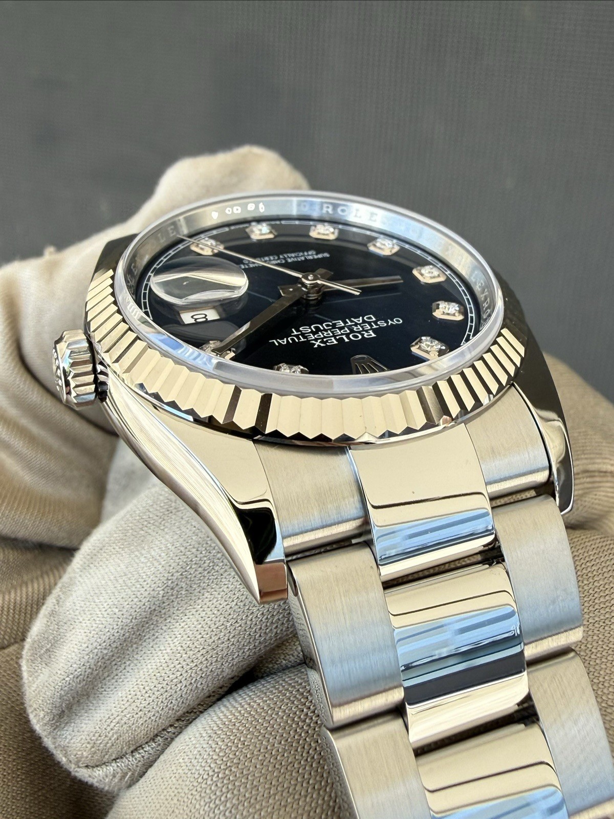 2023 Rolex Datejust 36 Fluted Steel Oyster Factory Blue Diamond Dial 126234 Card