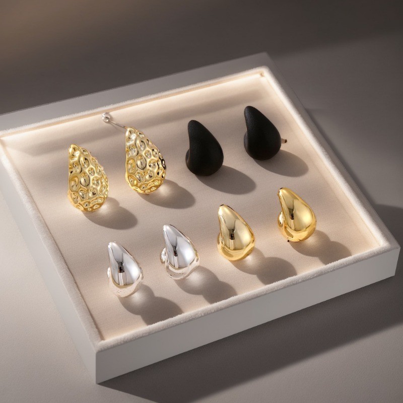 4Pairs Women’s TearDrop Hammer Pattern Ear Studs Set Fashion Geometric Earrings