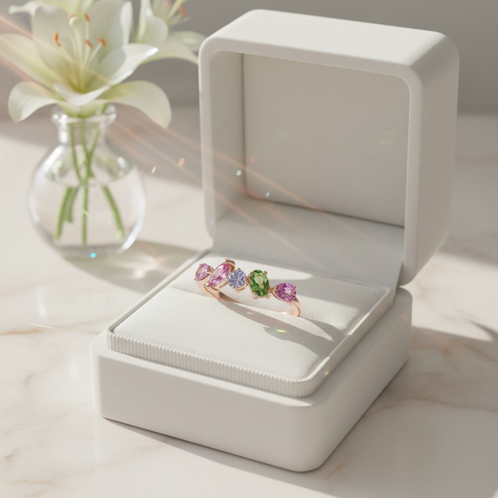 Multicolor Tourmaline Geometric Band Ring 925 Sterling Silver Platinum Plated