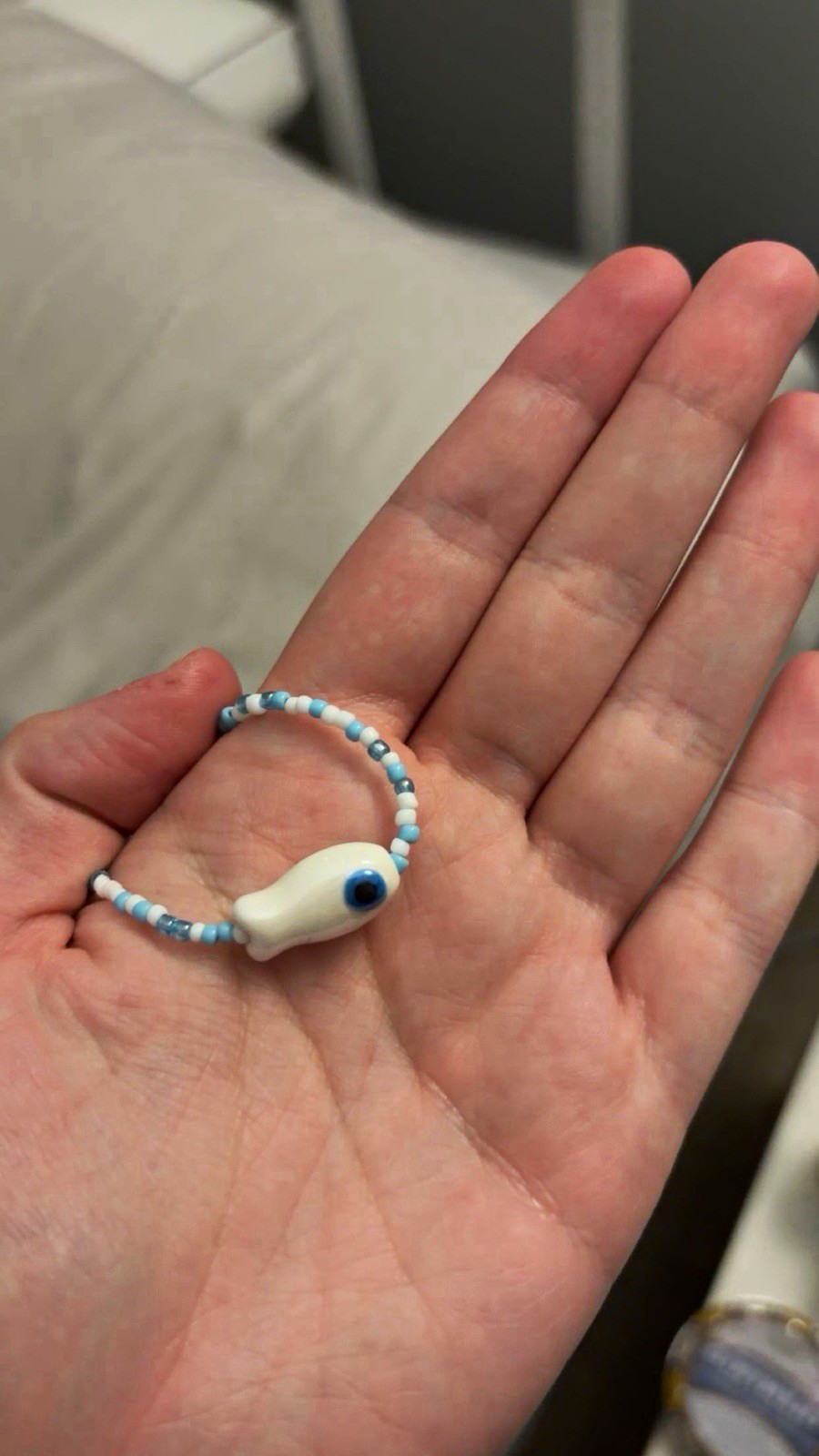 Blue & White handmade Bead Necklace with fish charm