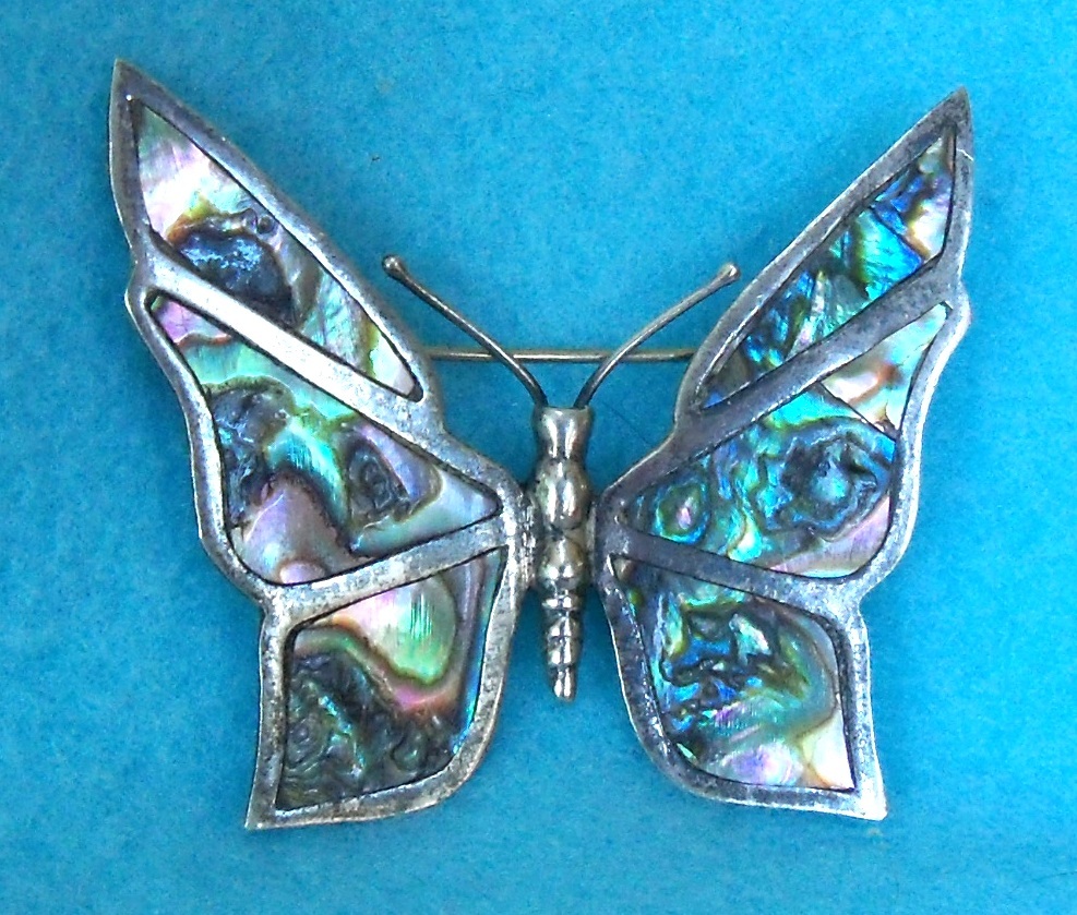 Sterling Silver Abalone Brooch Hecho en Mexico 925 2 1/8 in L x 2 in