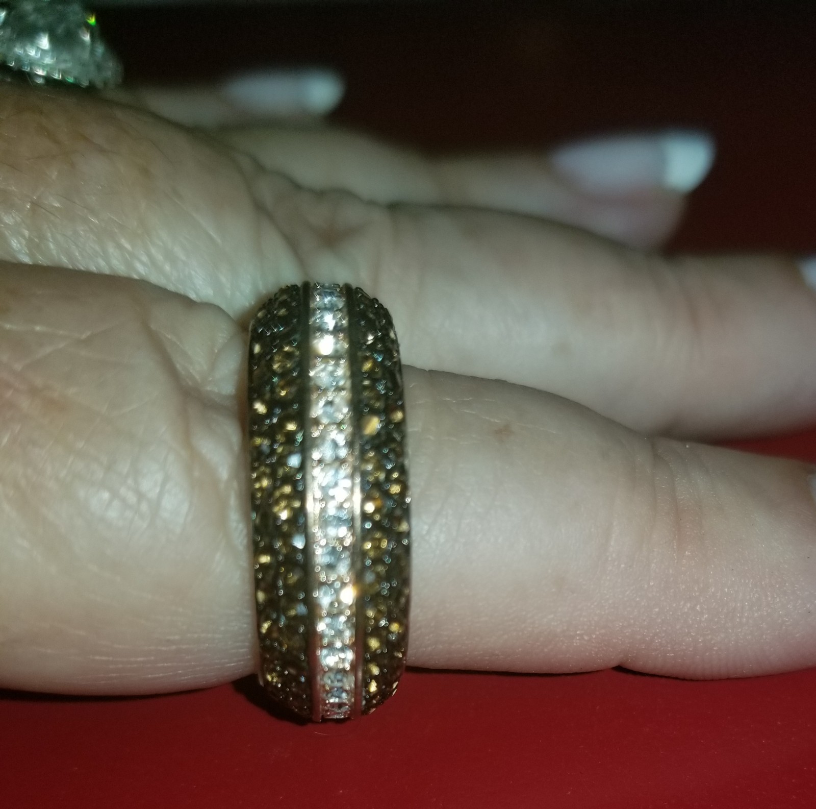 Vintage Joan Boyce Chocolate Clear Pave CZ Rose Gold Plated Band Ring, Size 10