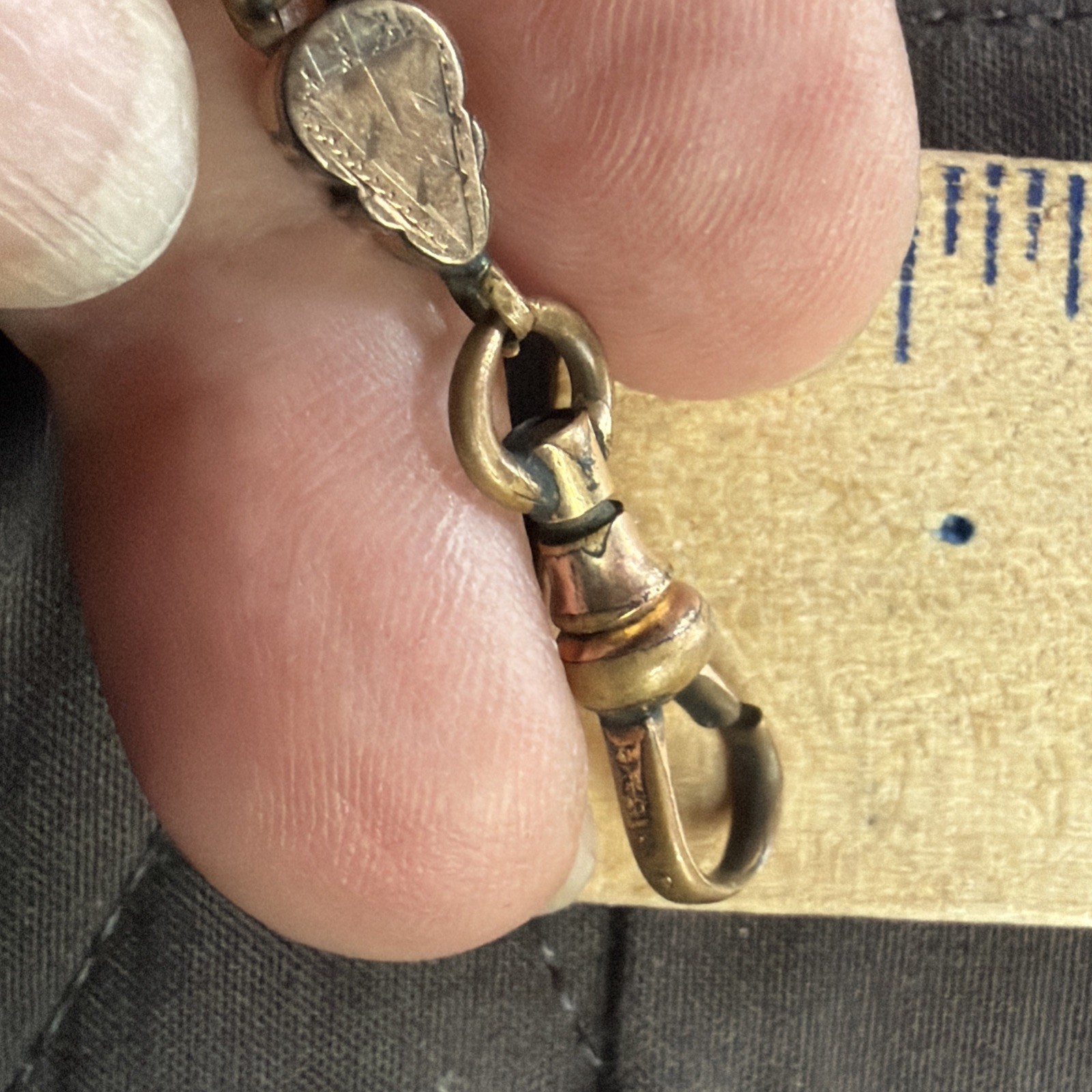 Victorian 23g Watch Chain 13” Gold Filled H.B. Co Gold Fill Purple Crystal Fob