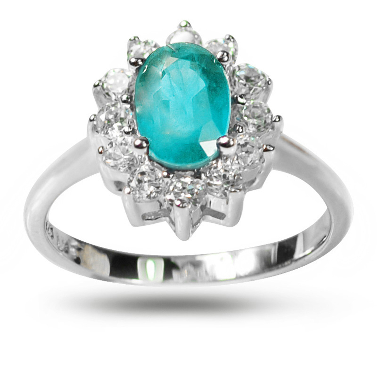 De Buman 1.51ctw Genuine Apatite and Cubic Zirconia 925 Silver Ring