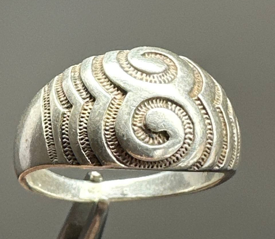 Vintage Soviet 925 Silver Swirl Dome Statement Ring Size 10.5-11 6.00g⁠-287