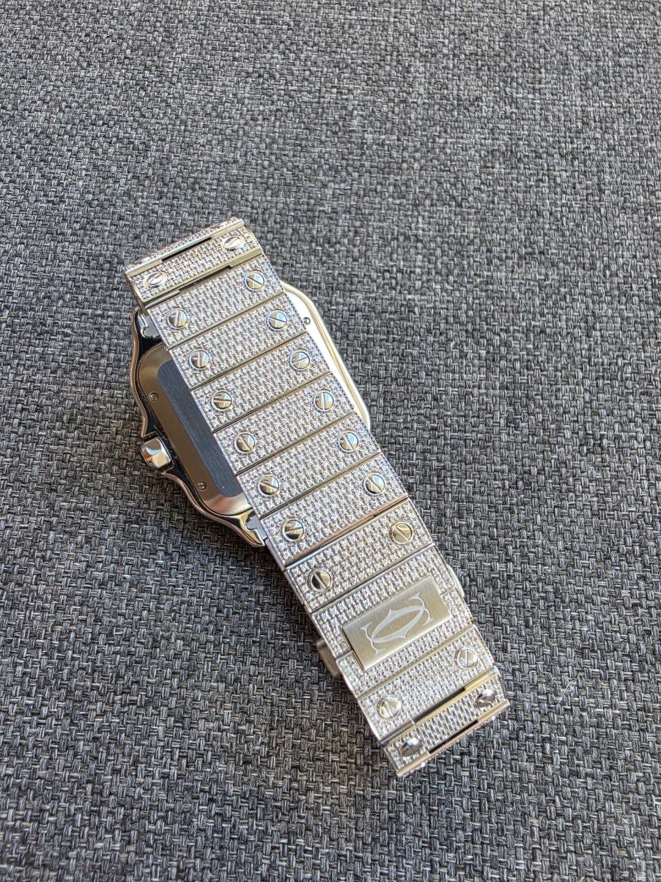 Cartier Santos Men’s 40mm Large Model Steel Watch Roman Iced Out