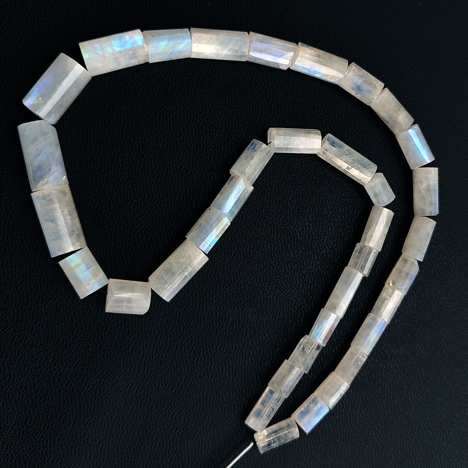 8-15mm Rainbow Fire Moonstone Faceted Tube Shape Beads 17″ Strand India Gems