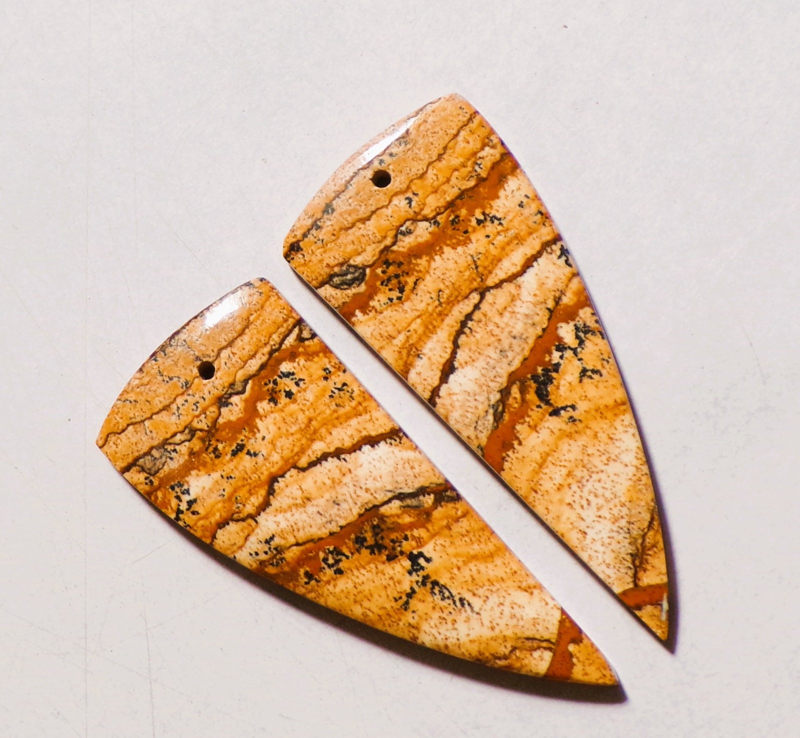 36.95 Cts Natural Picture Jasper Drilled Cabochon Match Pair Gemstone 42X18MM 06