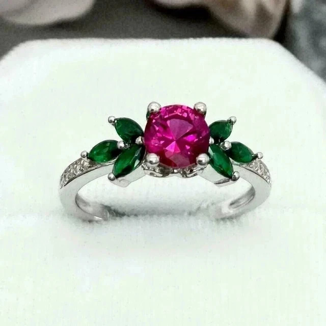 2.20Ct Round Cut Lab Created Red Ruby Engagement Ring 14k White Gold Plated