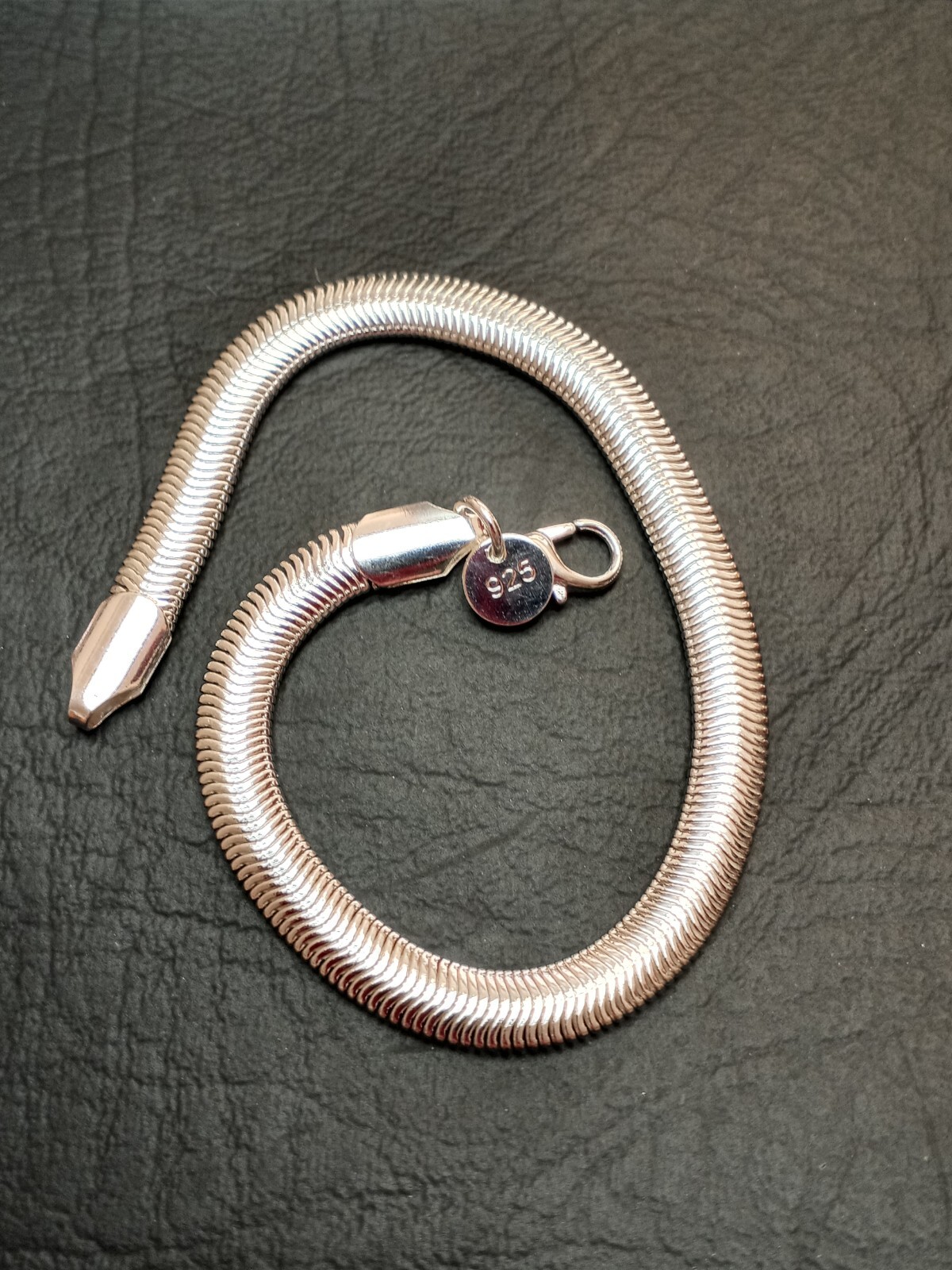 SUPER NICE 925 SILVER PLATED FLAT SNAKE CHAIN BRACELET 6MM 8″ LONG