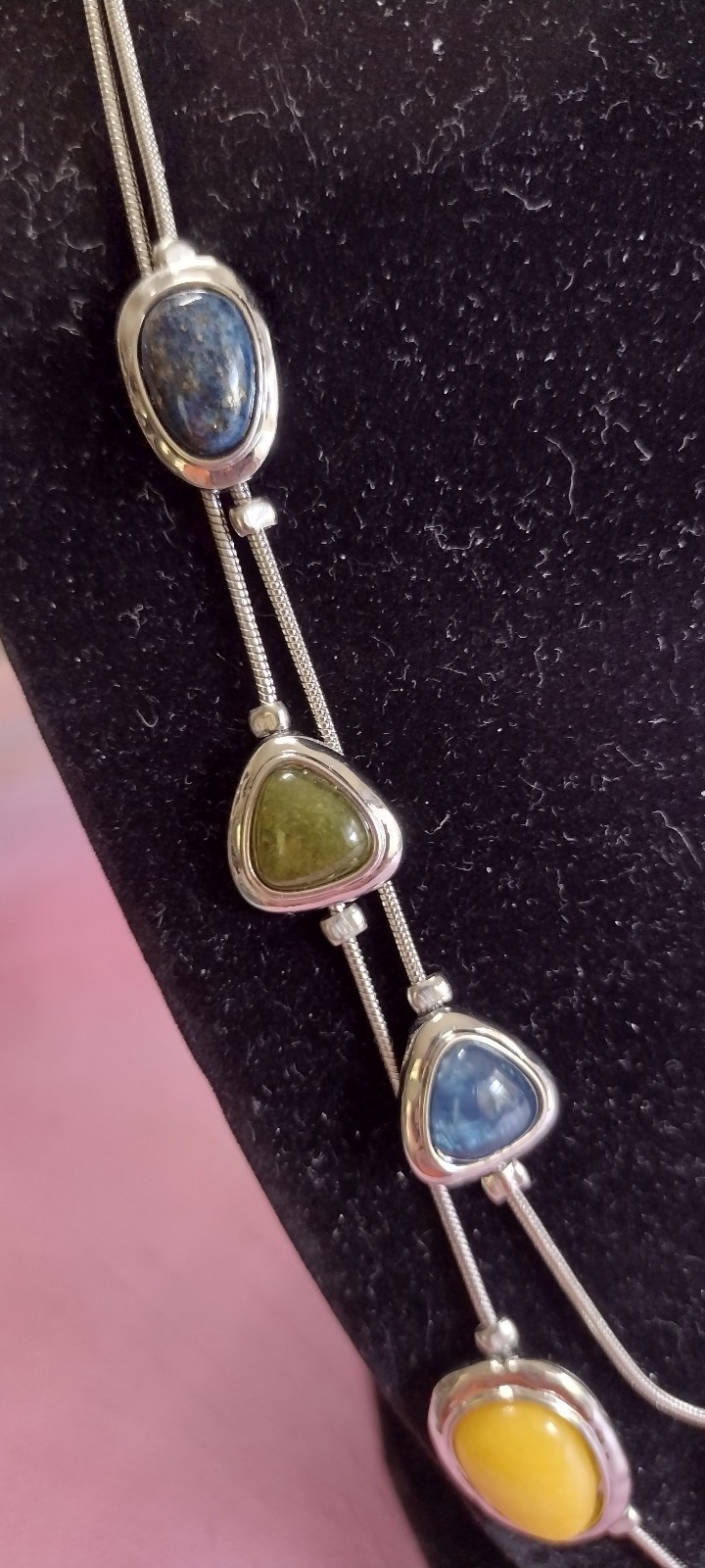 Chicos Silver Tone Double Strand Necklace with Faux Multicolor Stones NWT