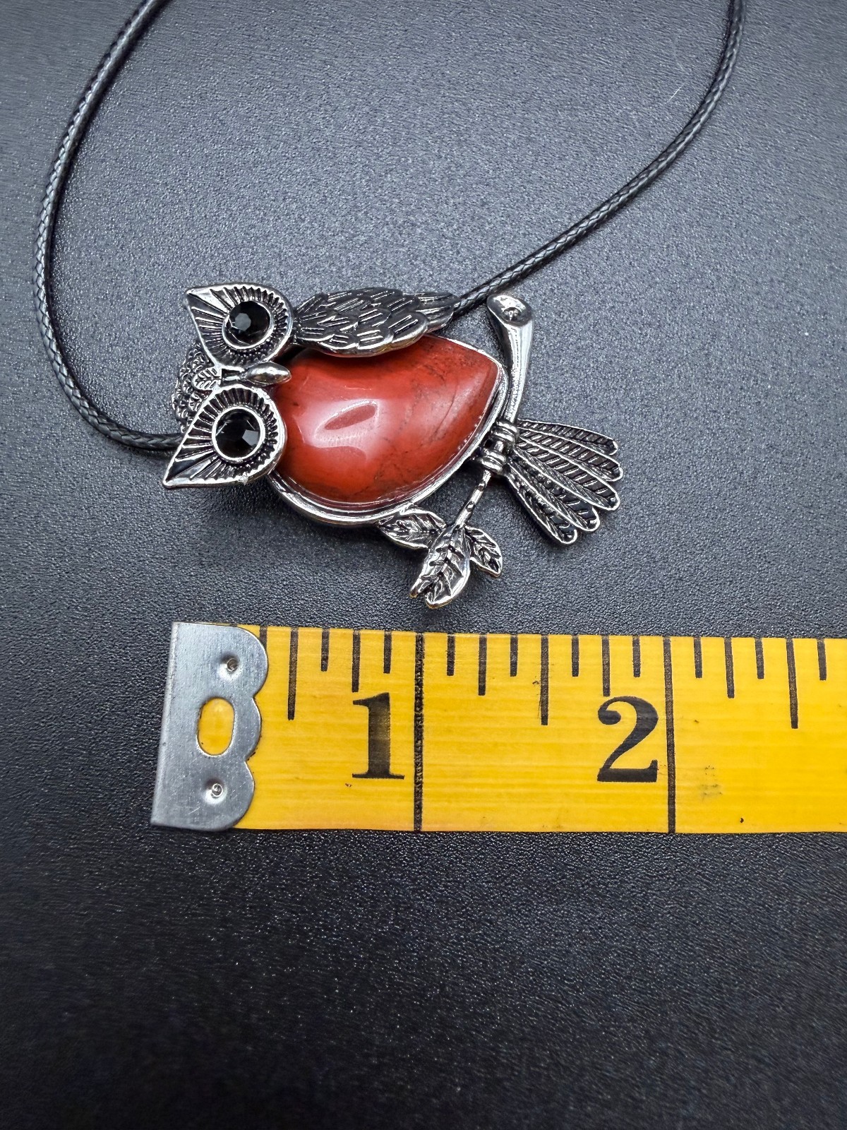 Natural Red Jasper Owl Pendant Necklace 21″ Waxed Cord Chakra Healing Stone NEW