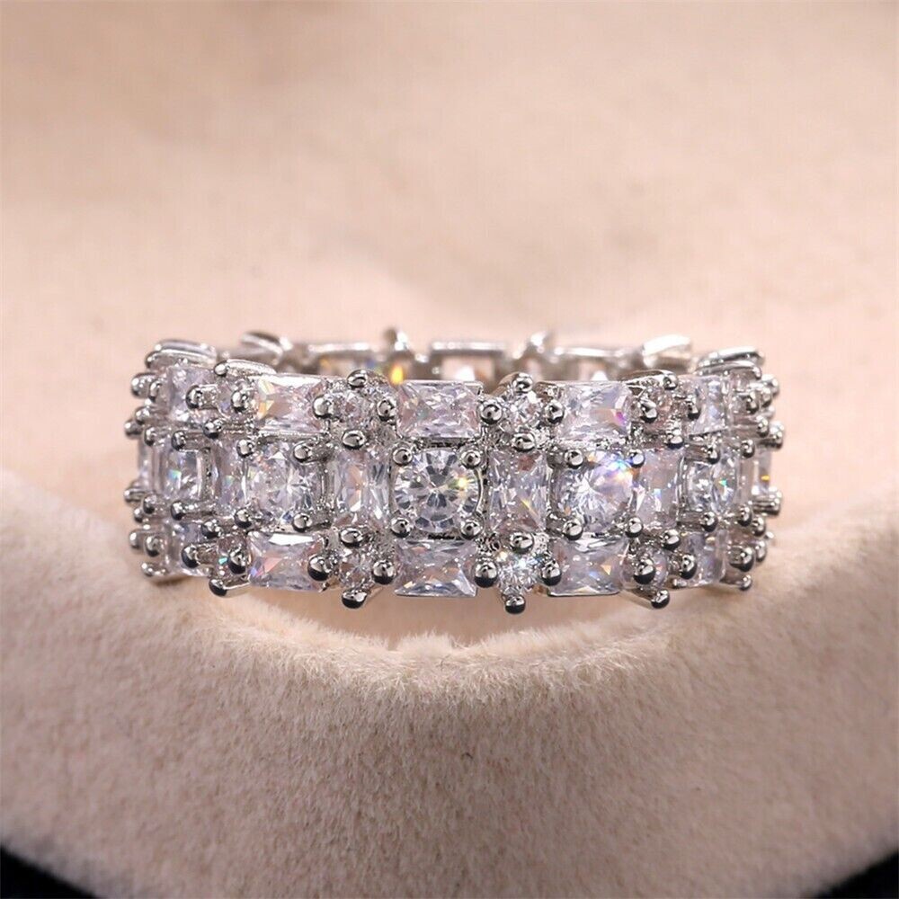 Silver Plated Forever Shiny Ring For Valentine Gifts 2.6 Ct Anniversary Band