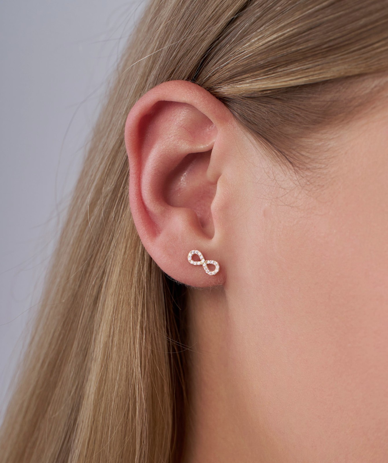 Round Cut Lab Grown Diamond 14K Gold Pave Diamond Infinity Symbol Stud Earrings