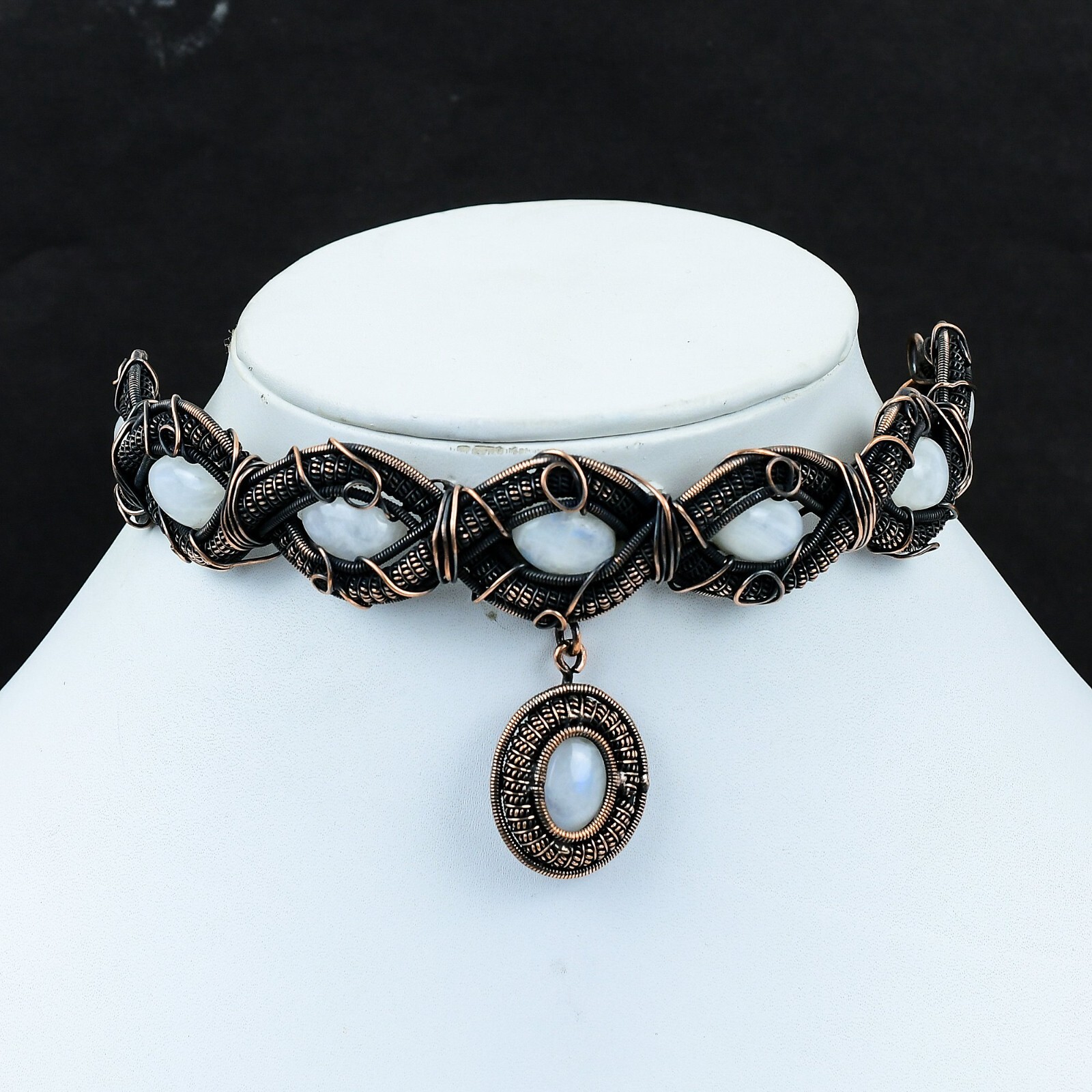 Rainbow Moonstone Wire Wrapped Chain Adjustable Necklace Copper For Girls 18.0″
