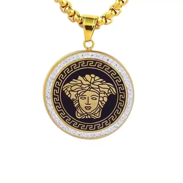 Stainless Steel Enamel Medusa Greek Word Pendant Christmas Gift for Men No Chain