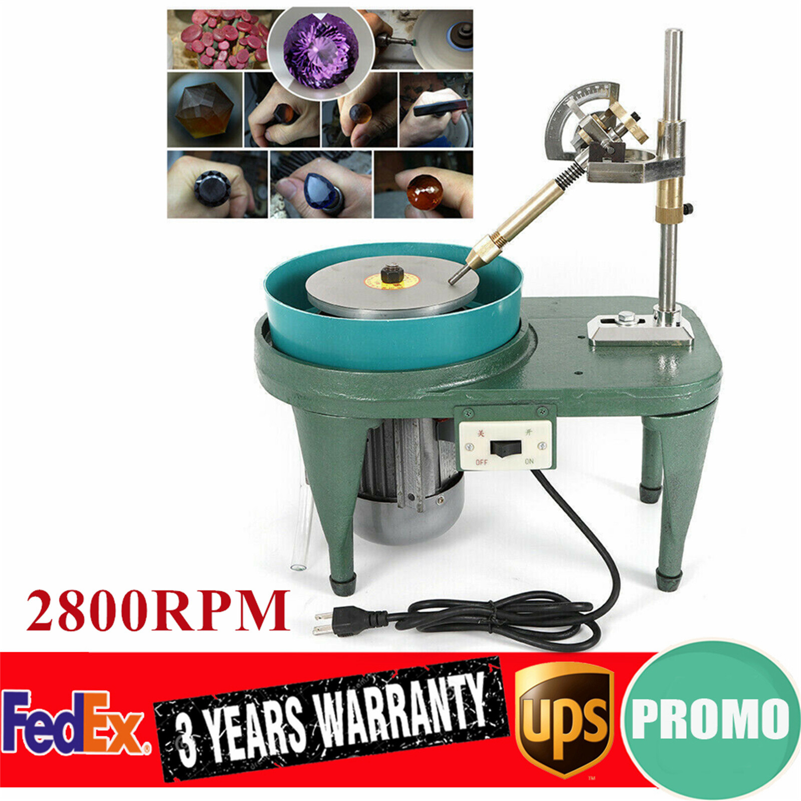 2800RPM Gemstone Grinding Jewelry Lapidary Cutting Polisher Gem Faceting Machine