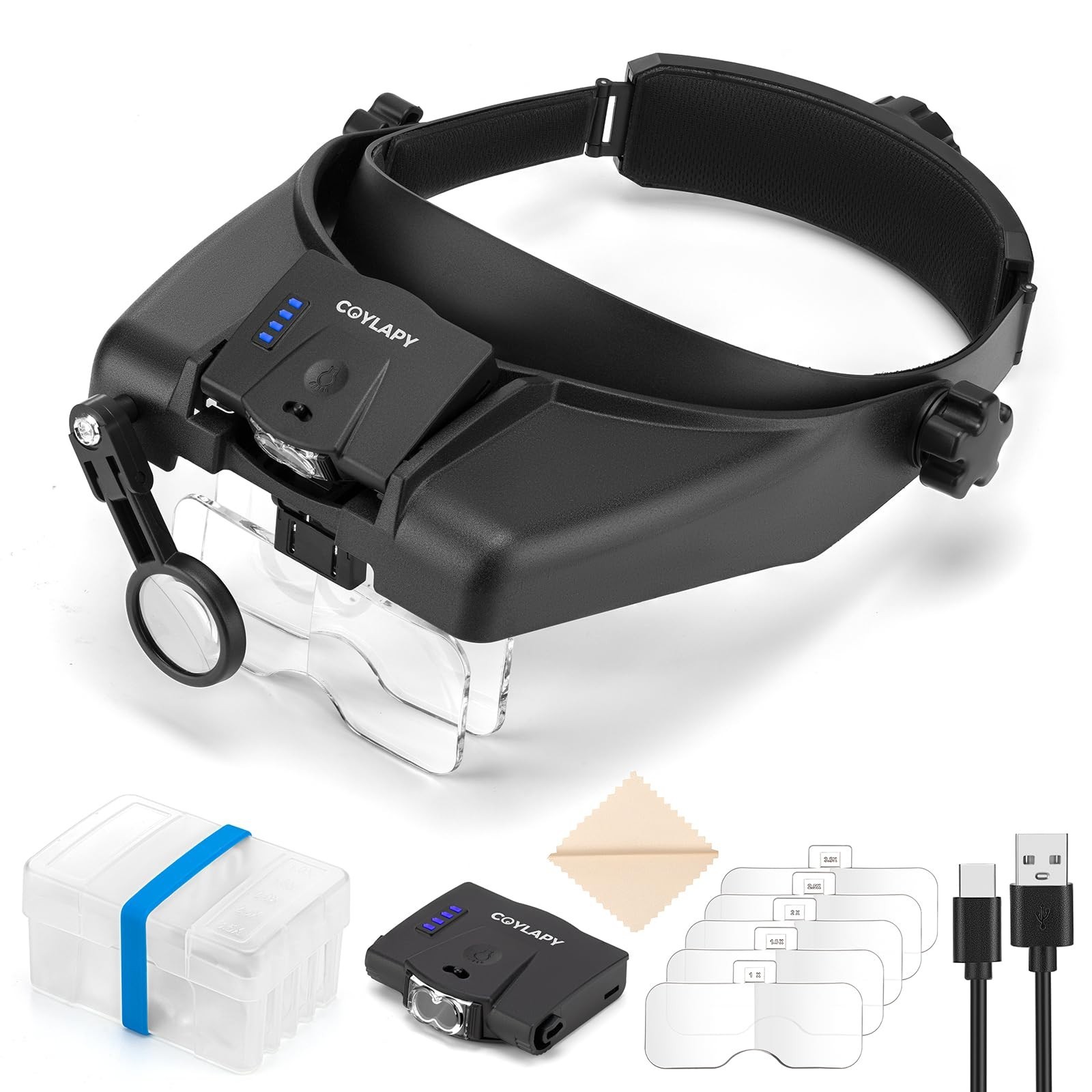 Adjustable 1X-14X Magnifying Glasses with Lights | Rechargeable Headband Magnifi