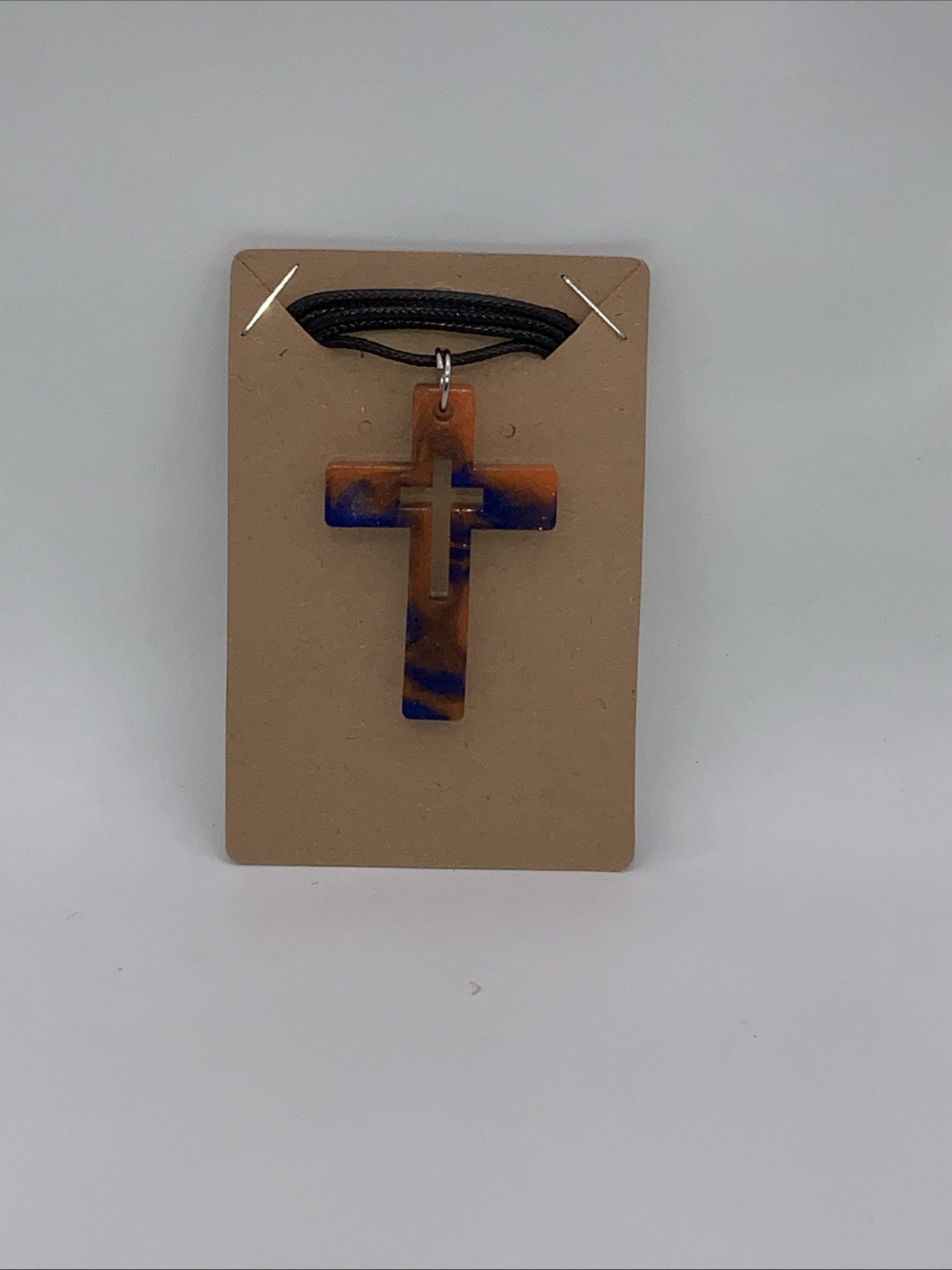 House Of David Handmade Cross Necklace Tiger Orange Blue One Of A Kind 18 in