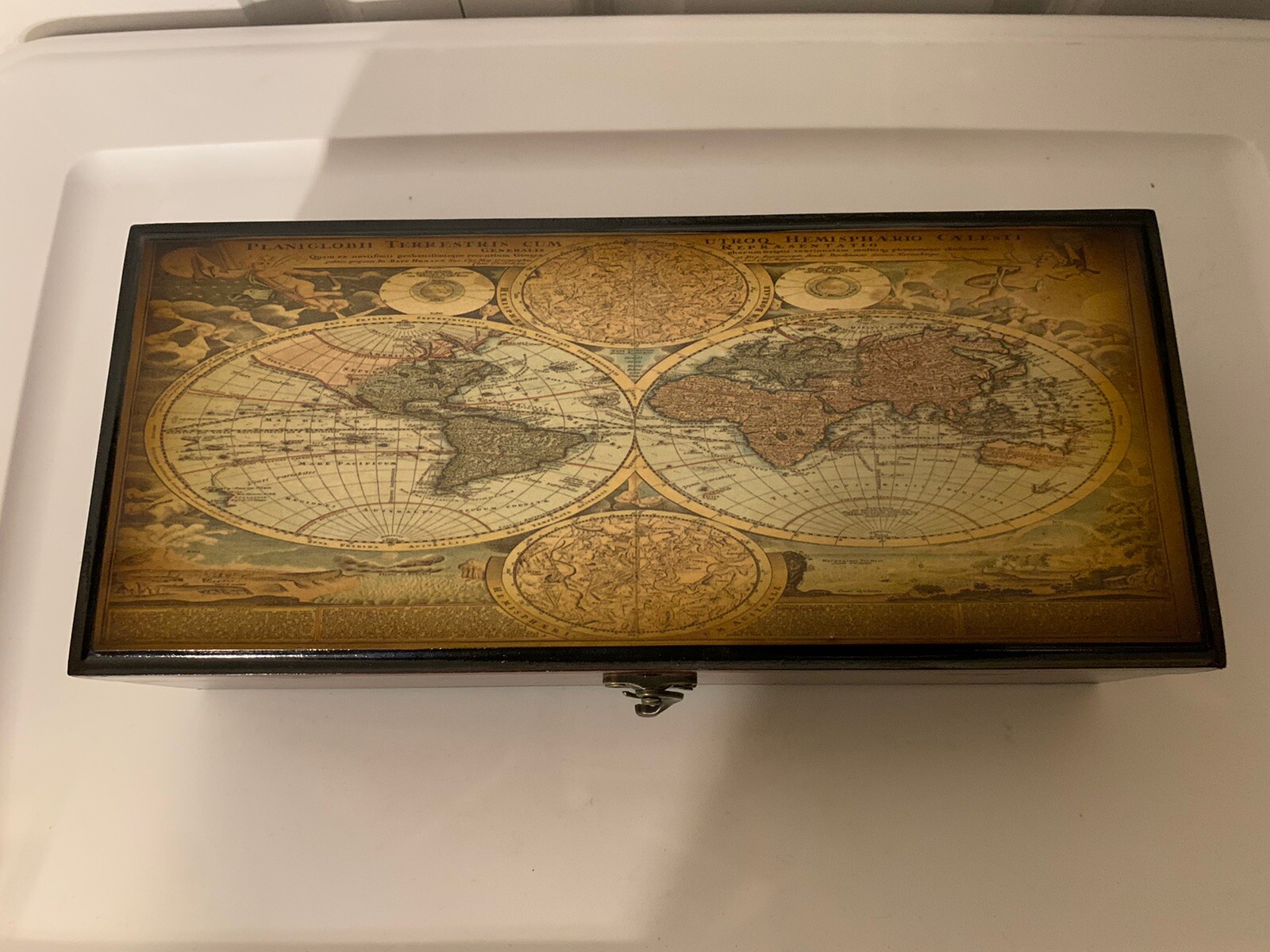 Beautiful Jewelry Box Wood Velvet World Map Keepsake