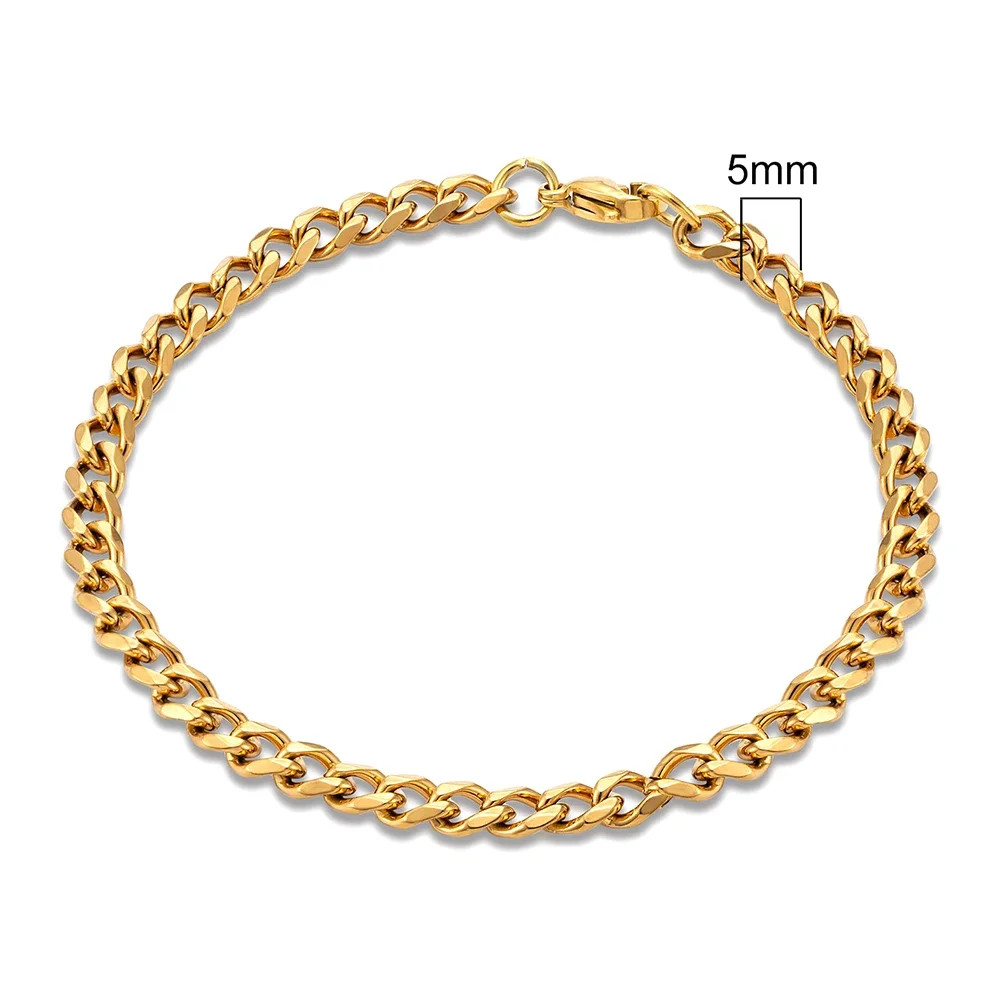 3-11mm Punk Rock Stainless Steel Curb Cuban Link Chain Bracelet For men Women
