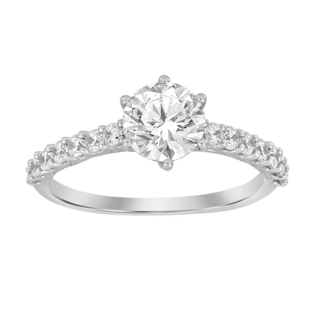 LADIES SEMI MOUNT RING 0.50CT ROUND DIAMOND 14K WHITE GOLD (CENTER STONE 1.00CT