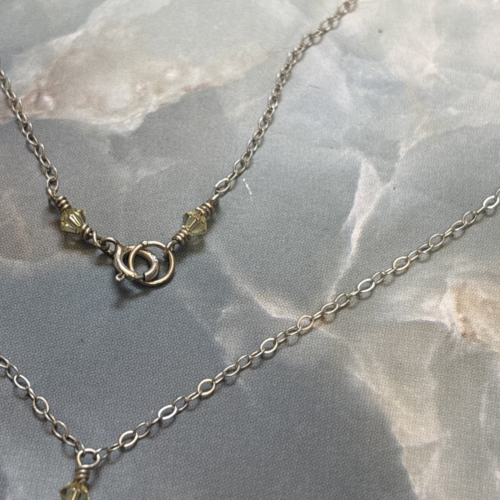 Sterling Silver 925 Y Drop Lariat Necklace Yellow AB Faceted Crystal Pendant