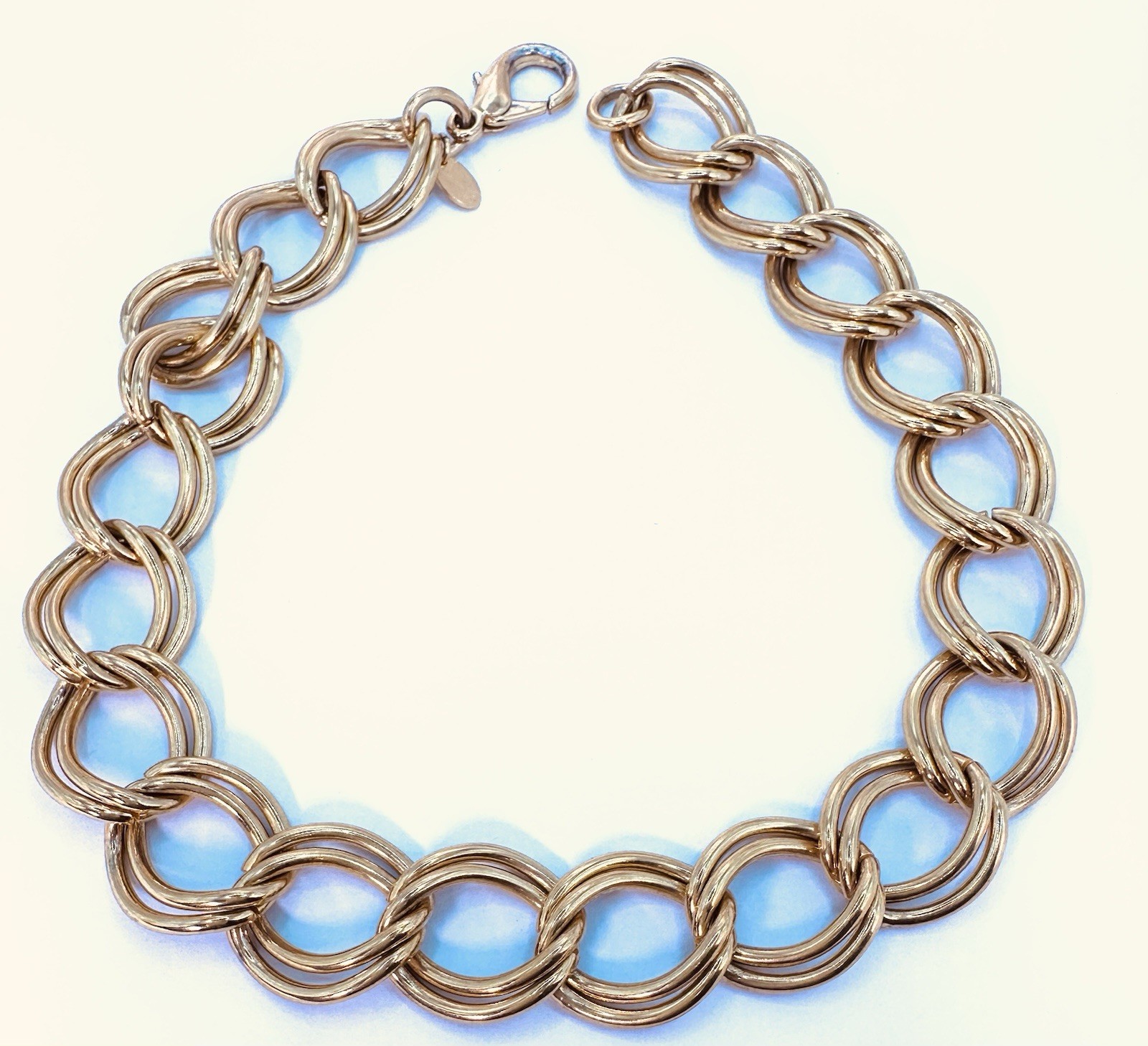 Erwin Pearl Signed Gold Tone Double Links Chunky Choker Necklace# 24- 26