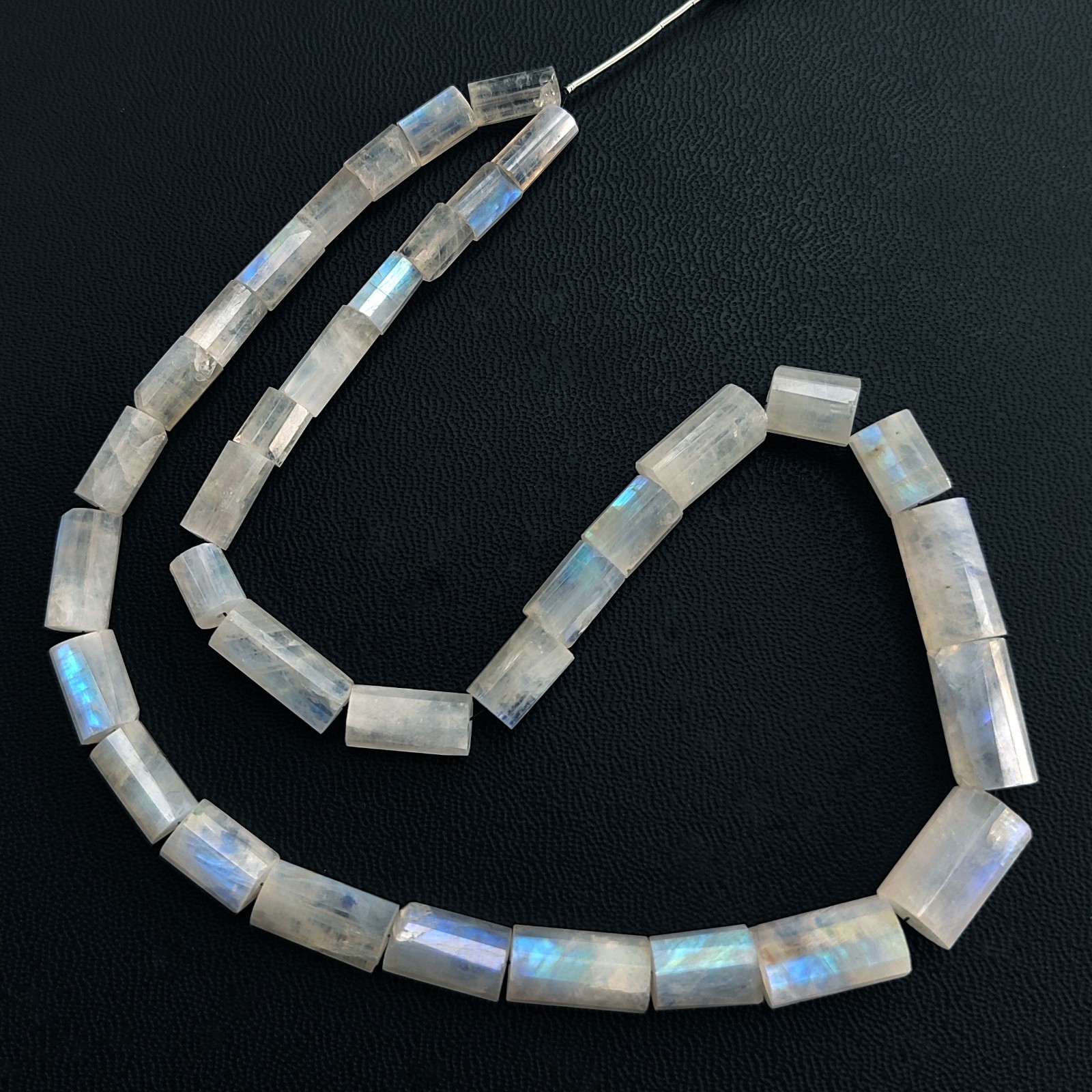8-15mm Rainbow Fire Moonstone Faceted Tube Shape Beads 17″ Strand India Gems